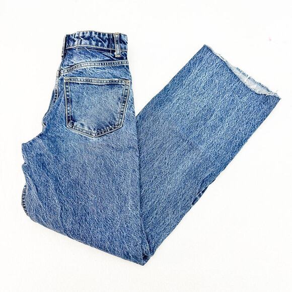 Zara Vintage Wash Wide Leg Raw Hem Zip Fly Medium Wash Denim Jeans Size 2 - Picture 8 of 8